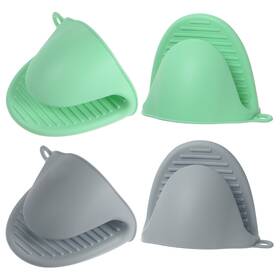 Zaplyte 724117666699 4pcs Mini Silicone Oven Mitts For Cooking Baking Gloves Nordic Green Gray