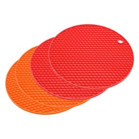 Zaplyte 745065683118 4pcs Silicone Table Trivet Mat Non-slip Heat Resistant Pad Orange Red