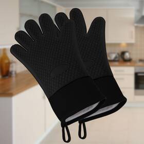 Zaplyte 752374721288 Silicone Oven Mitts Toaster Heatproof Gloves 1 Pair Black