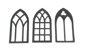 Zeckos 810045990767 Set Of 3 Black Cast Iron Gothic Cathedral Window Frame Design Hot Plate Trive