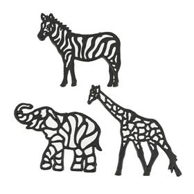 Zeckos 810045993454 Set Of 3 Black Cast Iron Zoo Animal Kitchen Decor Trivets Zebra Elephant Giraffe