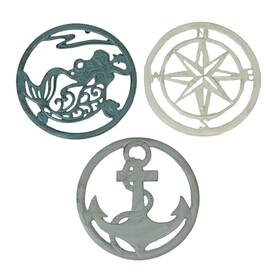 Dw71741 Zeckos Set Of 3 Cast Iron Nautical Table Trivets Mermaid Anchor Compass Rose Decorative