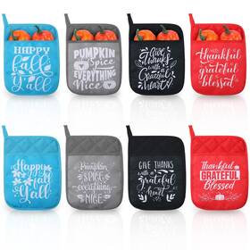 Duo-zhehao-385 Zhehao 8 Pcs Pot Holders Set Thanksgiving Fall Funny Hot Pads Cotton Microwave Oven Mit
