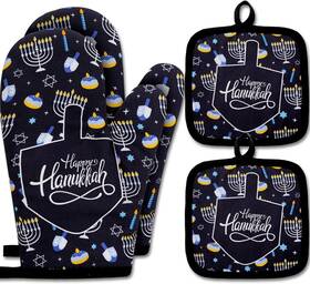 Jne-ziliny-77 Ziliny 4 Pcs Hanukkah Hostess Set Pot Holder And Oven Mitt Chanukah Cooking Gift
