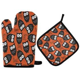 Ompg57110758p508c543s1096 Zzxxb Halloween Owl Boo Oven Mitts And Pot Holders Set Of 2 Heat Resistant Nonslip Kit