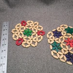 Set Of 2 Vintage Wooden Colorful Bead Trivets 7" & 5" Mid Century Modern Kitchen. Fixed Price $13.00.
