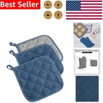 Luxurious 3-PIECE Quilted Cotton Potholder Set In Elegant Blue For Your Kitchen. Fixed Price $12.38.