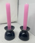 Bloomingville Pottery Stoneware Blue Holder Pink Square Taper Candles. Fixed Price $48.00.