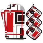 Mcalk 5 Pcs Geometric Red Oven Mitts And Pot Holders Sets Black Gloves. Fixed Price $40.20.