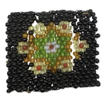 Antique Victorian Glass Bead Trivet Pot Holder Hot Pad Green Yellow Black Is. Fixed Price $23.99.