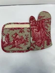 Williams Sonoma Toile Oven Mitts Potholder Set Retired French Country. Fixed Price $30.40.
