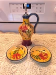 Casa Elite Toscana Ceramic 1 Cruet Holder 2 Dipping Dishes Hand Painted Set. Fixed Price $98.25.