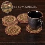 Tea Cabin Jute Coaster SET/6 Country Primitive Rustic Moss Green Crimson Lodge. Fixed Price $21.99.