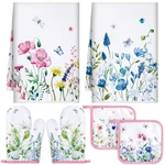6 Pack Kitchen Towels Decor And Accessories Set Floral Plant Oven Mitts. Fixed Price $22.35.