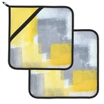 2 Pcs Yellow Grey Abstract Art Potholders Heat Resistant Kitchen Oven Mitts. Fixed Price $20.25.