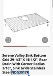 Serene Valley 29.5" X 16.5" Sink Bottom Grid Rear Drain - Single Bowl NDG3017R. Fixed Price $24.99.