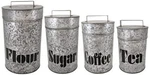 4 Set Galvanized Metal Kitchen Storage Canisters W Lids-labeled Diff Labels. Fixed Price $39.99.