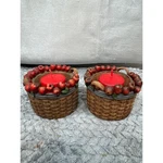 Homespun Country Apple Basket Votive Candle Holders Set Of 2 Red Rustic Fall. Fixed Price $19.00.