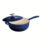 Tramontina Saucier Pan Gourmet 3 Qt Enameled Cast Iron Cobalt Blue Lid Oven Safe. Fixed Price $73.57.