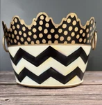 Retired Mackenzie Childs Zig Zag Courtly Check Toile Cache Pot Display Only. Fixed Price $50.00.