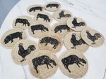 Vhc Brand Coasters Cumberland Jute Rustic 4IN Set Of 15 Cow Chicken Pig Hen Farm. Fixed Price $16.56.