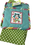 Ritz Pot Holder & Kitchen Towel Green Polka Dot Turquoise Owl 100% Cotton Nwt. Fixed Price $8.99.
