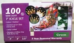 Vickerman Set Of 100 Green Miniature Icicle Lights White Wire Christmas New!. Fixed Price $6.98.