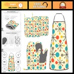 Mid Century Modern Retro Oven Mitts & Pot Holders Set - 5PC Silicone Kitchen Apr. Fixed Price $53.99.