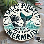 Vintage Salty Pirate Mermaid Round Metal Sign Nautical Coastal Wall Decoration. Fixed Price $11.89.