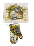 Franco Kitchen Towel And Oven Mitten Lemons Blue Teapots Cotton. Fixed Price $15.00.