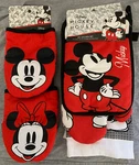Disney Mickey Mouse Oven Mitts (3) Kitchen Towel & Potholder Red White Black New. Fixed Price $39.99.