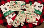 Sleigh Bell Bistro Christmas Kitchen Items Towels Mitt Hot Pads W/dog Print Nwt. Fixed Price $24.99.
