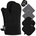 Oven Mitts And Potholders Set, Heat Resistant 500 F, Silicone Grip, Black. Fixed Price $27.75.