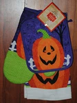 3 Pc Potholder Towel Set Halloween Jack O'lantern Pumpkin Purple Orange Fall New. Fixed Price $9.95.