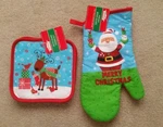 Oven Mitt & Pot Holders Set - 3 Piece Christmas Holiday 100% Cotton Nwt. Fixed Price $8.99.