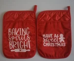 2 Pack 7" X 9" Red Christmas Pocket Pot Holders Quilted Back Great Gift. Fixed Price $10.95.