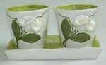 Gantz Bella Casa Ceramic Calla Lily Double Planter Pots & Tray Set Herb Cactus. Fixed Price $34.94.