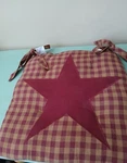 Vhc Primitive 14" Chair Pad Cranberry Appliqued Star Check Cushion Ties. Fixed Price $15.95.