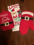 St. Nicholas Square Christmas Oven Mit, Potholder And Dish Towel Set. Fixed Price $8.00.