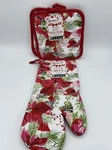 Homestyle Essentials Poinsettia And Pine Cones Oven Mitt & 2 Pot Holders. Fixed Price $8.87.