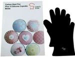 Chefs Star Carbon Steel Cupcake Baking Pan W/ Silicone Liners And Cooking Gloves. Fixed Price $17.99.