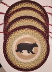 SET/4 Cabin Bear Braided Jute Round Chair Pads Hand-stenciled Earth Rugs 15.5". Fixed Price $38.95.