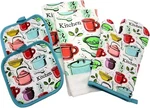 5PC Set: 2 HOLDERS,1 Oven Mitt & Towels, Colorful Kitchen Pots Plates,hs. Fixed Price $14.99.