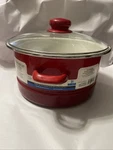 Mainstays Sedona Red Enamel Stock Pot W/ Lid & Streamer 6 Quart See Description. Fixed Price $12.00.