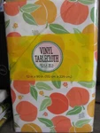 52" X 90" Mainstream Vinyl Tablecloth Flannel Backing / Peaches On White. Fixed Price $20.12.