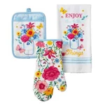 Pioneer Woman Flowering Frontier Kitchen Towel Oven Mitt & Pot Holder Floral. Fixed Price $25.95.