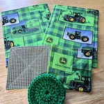 Handmade Pot Holders Hot Pads Jar Grippers Opener Dish Scrubbie Kitchen Gift Set. Fixed Price $18.00.