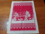 Michel Design Works Tea Dish Towel Forest Trees Deer Scene Red Beige 20.5X27. Fixed Price $20.00.