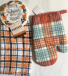 Set OF2 Fall Hanging Tie-top Kitchen Towel (15"X16.5") & Oven Mitt By Mainstream. Fixed Price $13.38.