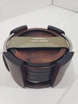 Pier 1 Imports Wood Coasters Set Of 6 With Mcm Holder, Teak-walnut. Fixed Price $28.50.
